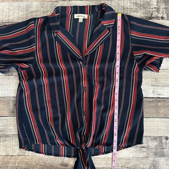 Monteau Striped Collared Casual Office Contemporary Blouse | M - Picture 4 of 6